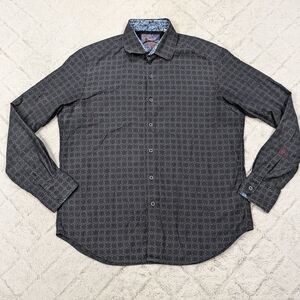 Robert Graham Shirt Men's XL Black Geometric Print Floral Cuffs Dress Cotton
